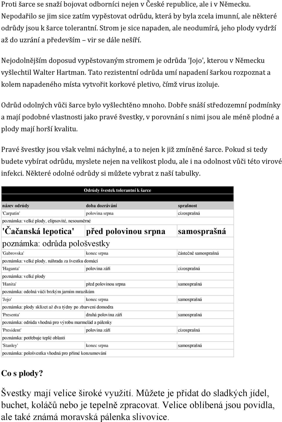 Nejodolnějším doposud vypěstovaným stromem je odrůda 'Jojo', kterou v Německu vyšlechtil Walter Hartman.