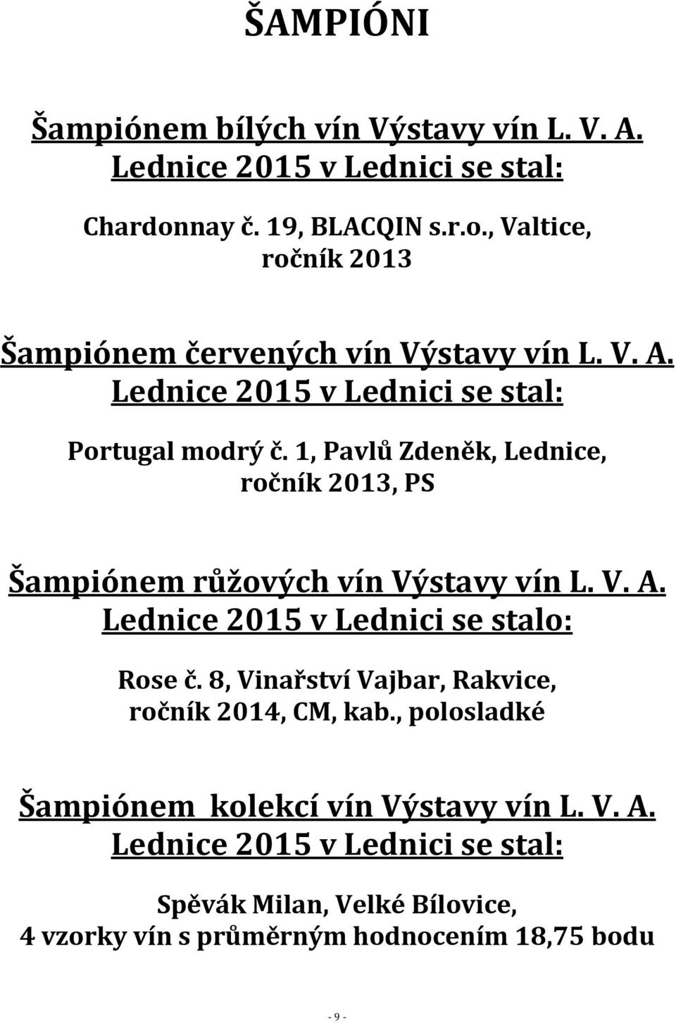 1, Pavlů Zdeněk, Lednice, ročník 2013, PS Šampiónem růžových vín Výstavy vín L. V. A. Lednice 2015 v Lednici se stalo: č.