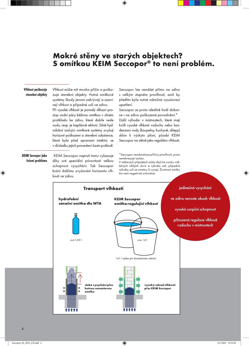 Při vysoké vlhkosti je pomalý difuzní prostup vodní páry běžnou omítkou v silném protikladu ke zdivu, které dobře vede vodu, resp. je kapilárně aktivní.