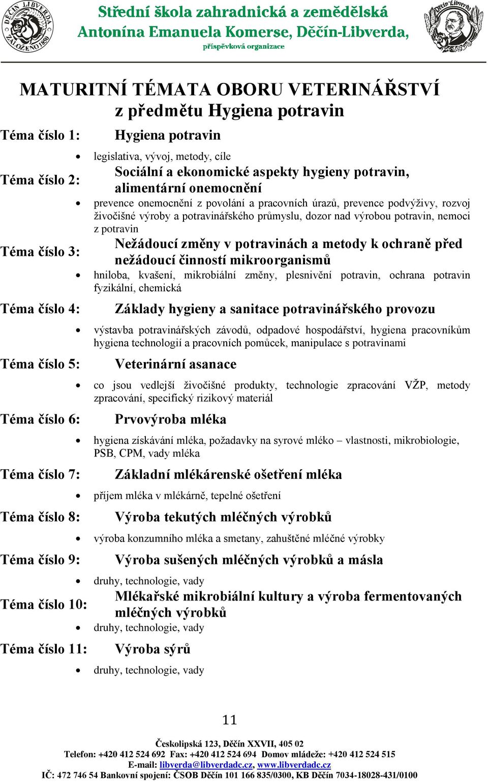 prevence podvýživy, rozvoj živočišné výroby a potravinářského průmyslu, dozor nad výrobou potravin, nemoci z potravin Nežádoucí změny v potravinách a metody k ochraně před nežádoucí činností