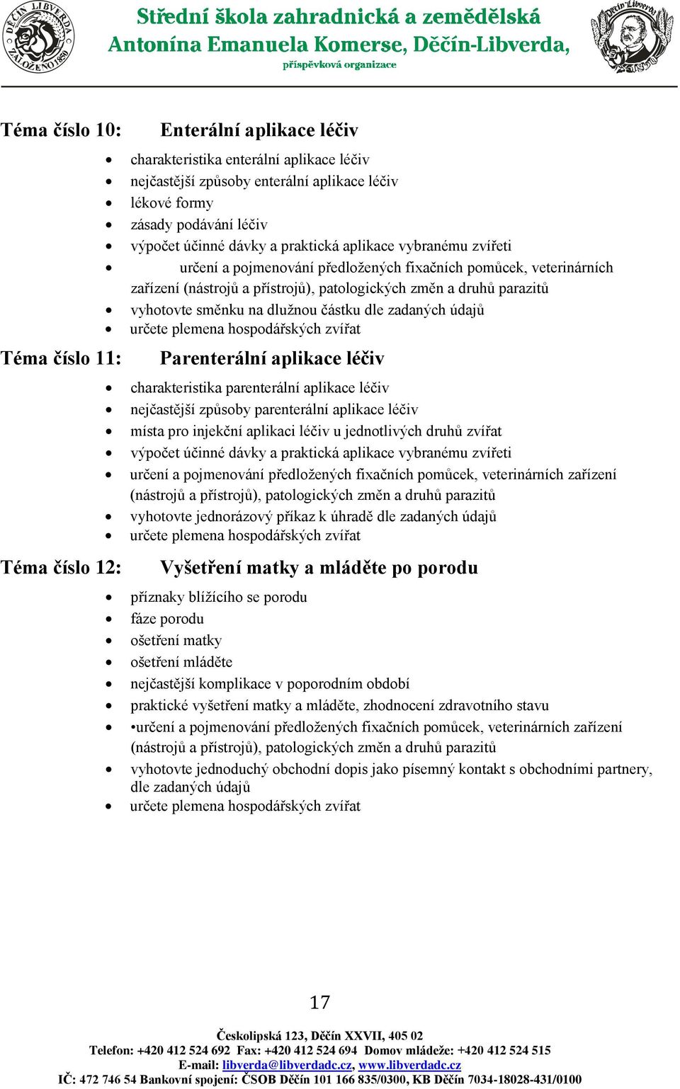 charakteristika parenterální aplikace léčiv nejčastější způsoby parenterální aplikace léčiv místa pro injekční aplikaci léčiv u jednotlivých druhů zvířat výpočet účinné dávky a praktická aplikace