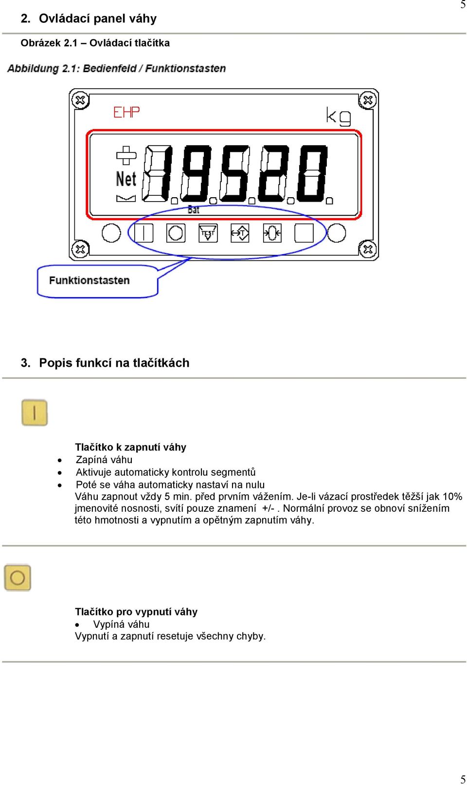 automaticky nastaví na nulu Váhu zapnout vždy 5 min. před prvním vážením.