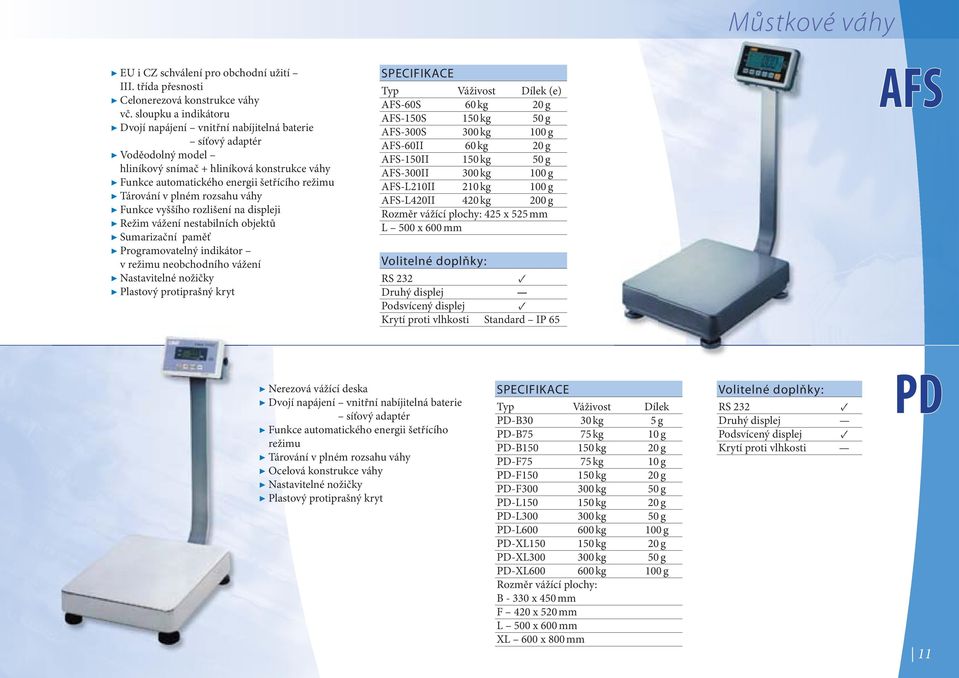 AFS-60S 60 kg 20 g AFS-150S 150 kg 50 g AFS-300S 300 kg 100 g AFS-60II 60 kg 20 g AFS-150II 150 kg 50 g AFS-300II 300 kg 100 g AFS-L210II 210 kg 100 g AFS-L420II 420 kg 200 g Rozměr vážící plochy: