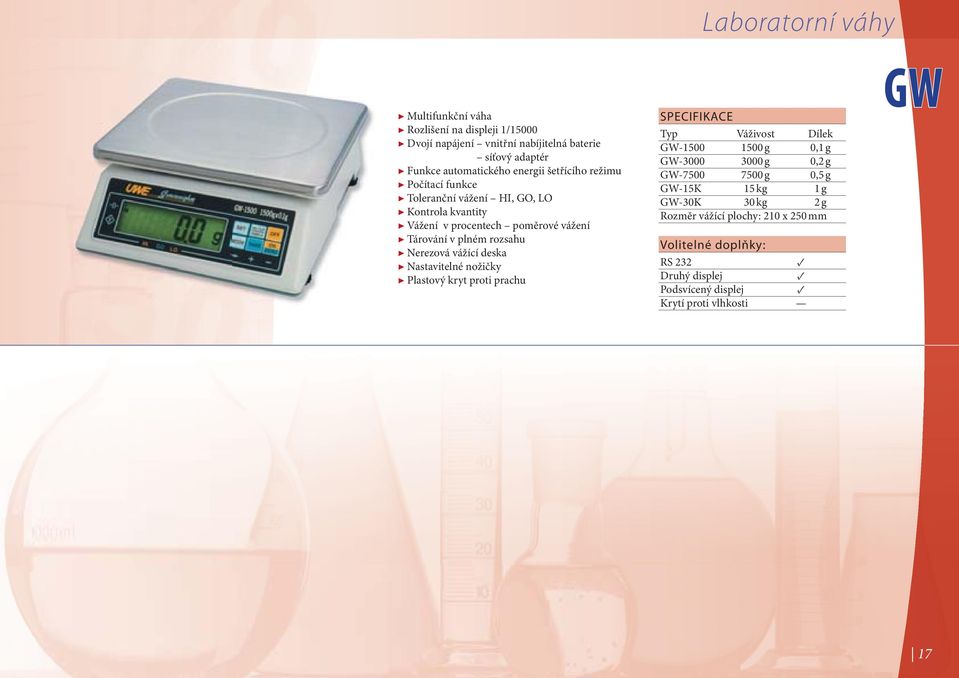 Tárování v plném rozsahu Plastový kryt proti prachu GW-1500 1500 g 0,1 g GW-3000 3000 g