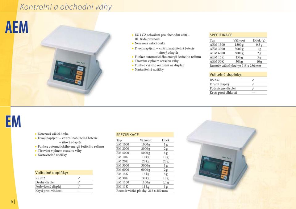 30 kg 10 g Rozměr vážící plochy: 215 x 250 mm EM EM 1000 1000 g 1 g EM 2000 2000 g 2 g EM 5000 5000 g 5 g