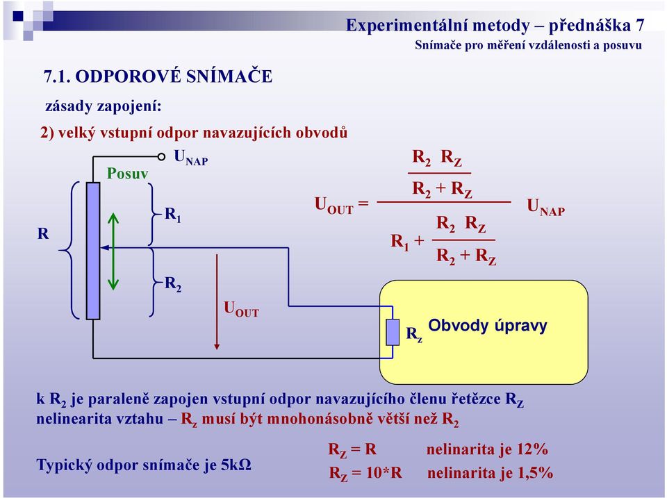 úpravy k R 2 je paraleně zapojen vstupní odpor navazujícího členu řetězce R Z nelinearita vztahu R z musí