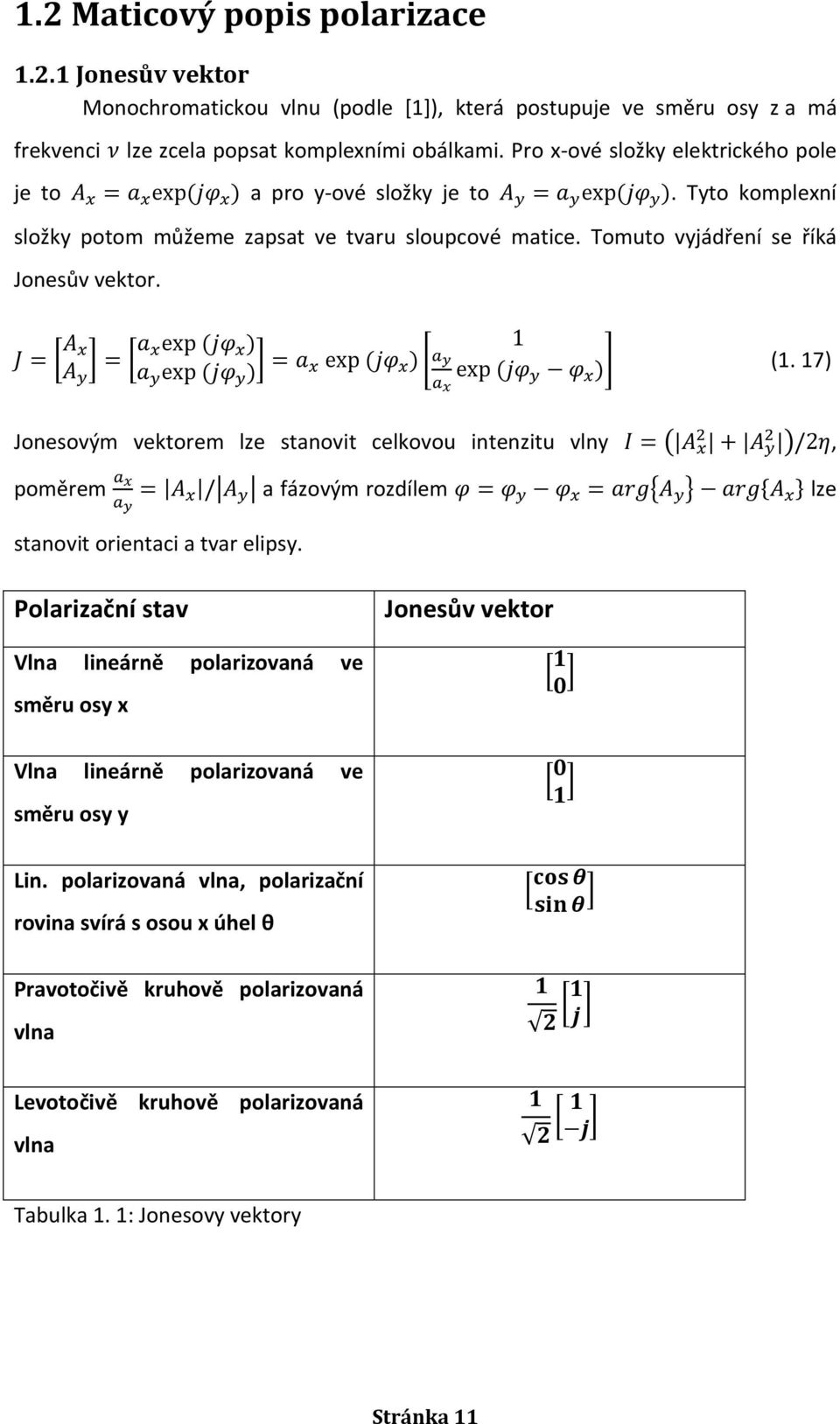 17) Jonesovým vektorem lze stanovit celkovou intenzitu vlny, poměrem a fázovým rozdílem lze stanovit orientaci a tvar elipsy.