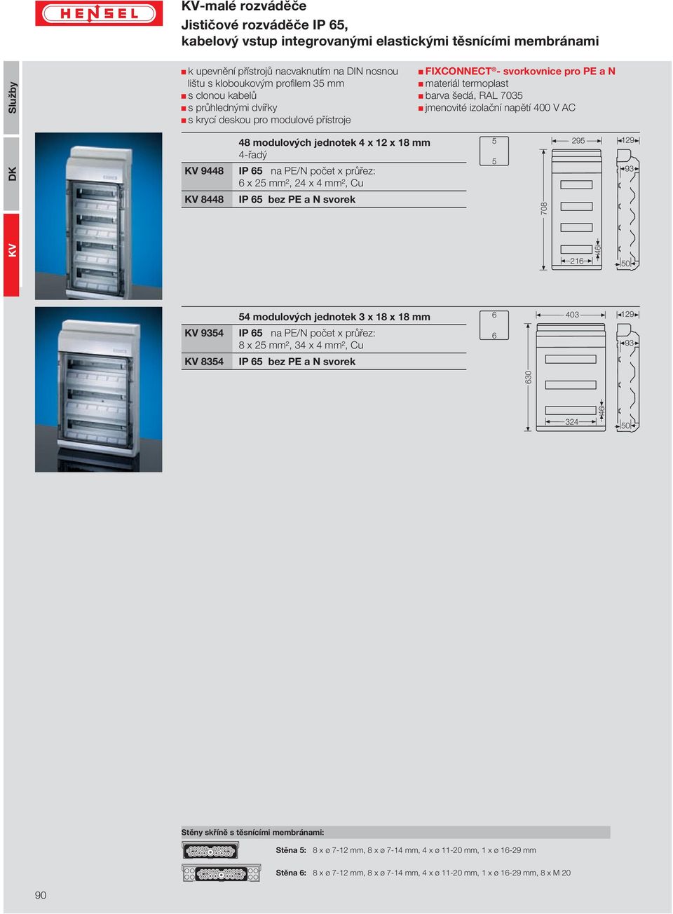 x 12 x 18 mm 4-řadý IP 65 na PE/N počet x průřez: 6 x 25 mm², 24 x 4 mm², Cu 8448 IP 65 bez PE a N svorek 54 modulových jednotek 3 x 18 x 18 mm 9354 IP 65 na PE/N počet x průřez: 8 x 25 mm², 34 x 4