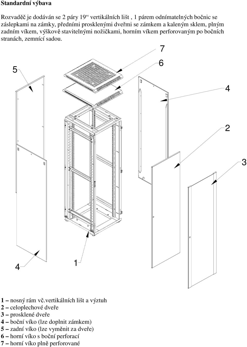 perforovaným po bočních stranách, zemnící sadou. 6 5 7 4 2 3 4 1 1 nosný rám vč.
