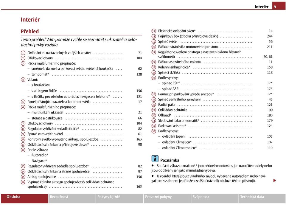 ....................................... 156 s tlačítky pro obsluhu autorádia, navigace a telefonu*...... 131 A5 Panel přístrojů: ukazatele a kontrolní světla.