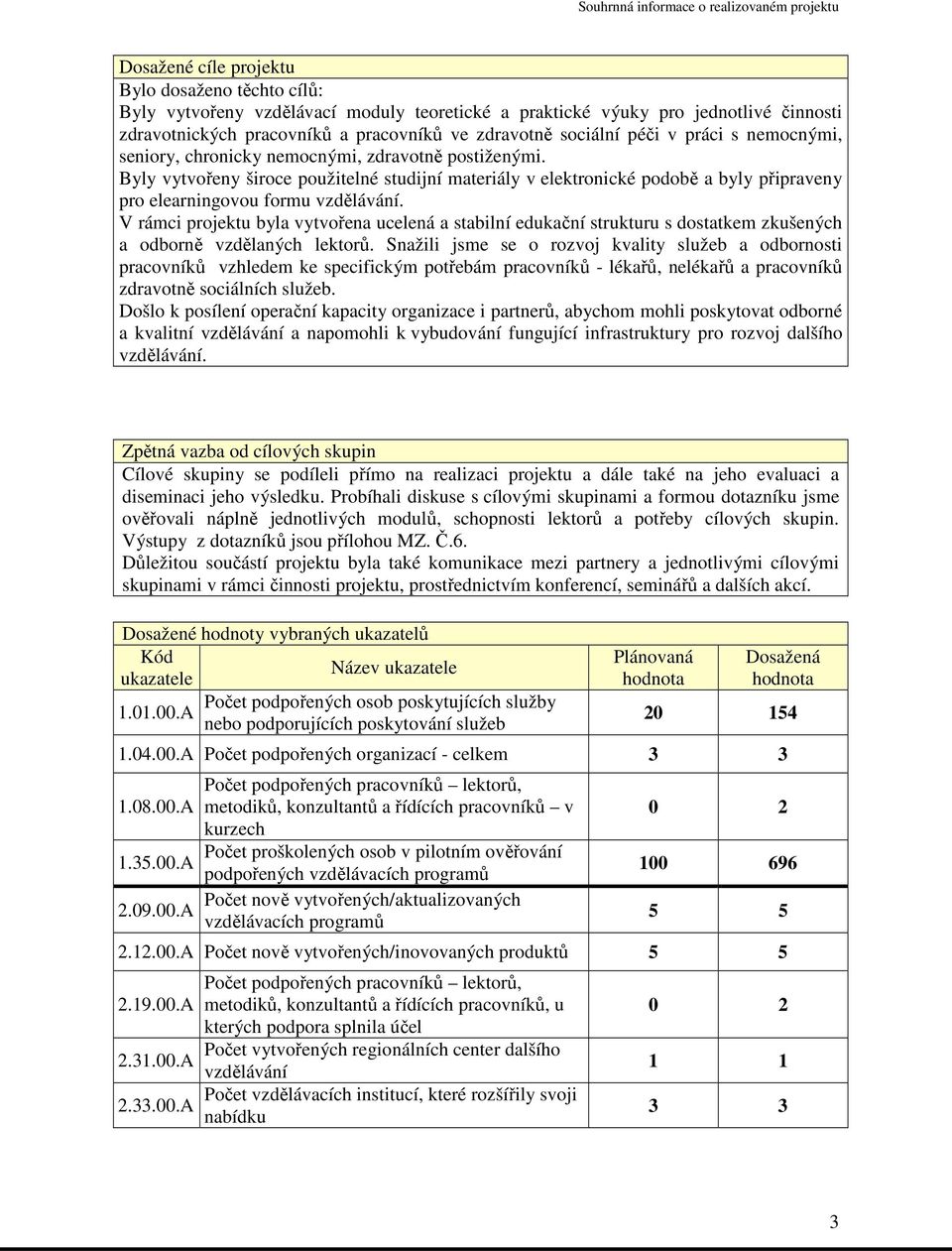 V rámci projektu byla vytvořena ucelená a stabilní edukační strukturu s dostatkem zkušených a odborně vzdělaných lektorů.