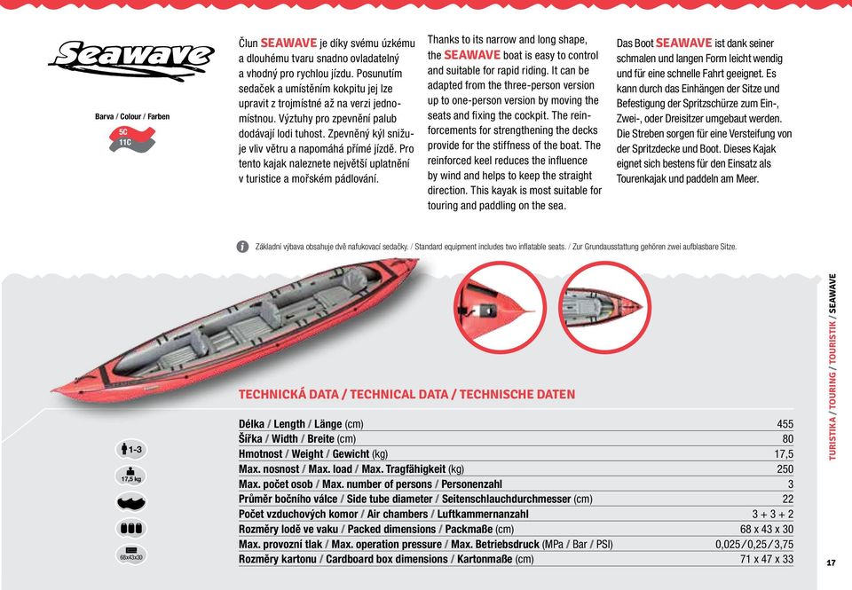 Pro tento kajak naleznete největší uplatnění v turistice a mořském pádlování. Thanks to its narrow and long shape, the SEAWAVE boat is easy to control and suitable for rapid riding.