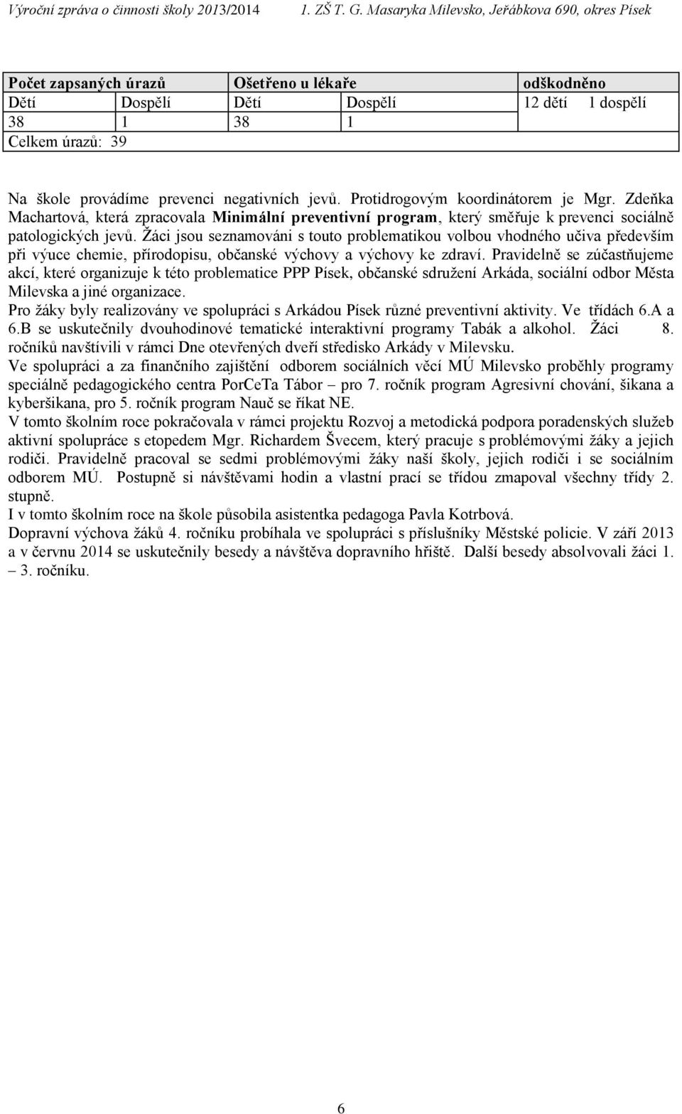 Žáci jsou seznamováni s touto problematikou volbou vhodného učiva především při výuce chemie, přírodopisu, občanské výchovy a výchovy ke zdraví.