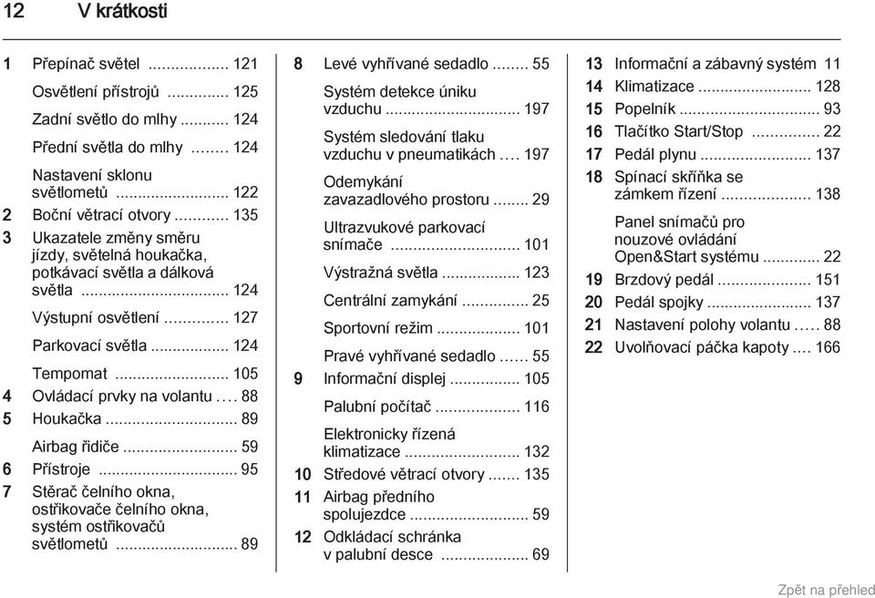 .. 88 5 Houkačka... 89 Airbag řidiče... 59 6 Přístroje... 95 7 Stěrač čelního okna, ostřikovače čelního okna, systém ostřikovačů světlometů... 89 8 Levé vyhřívané sedadlo.