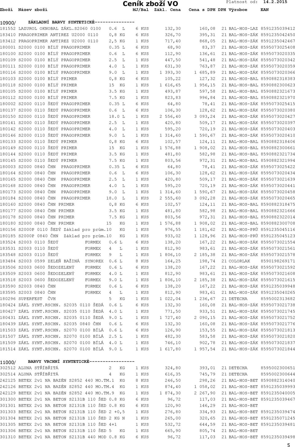 1 KUS 717,40 868,05 21 BAL-HOS-ZÁKLADY 8591235042467 180001 S2000 0100 BÍLÝ PRAGOPRIMER 0.35 L 6 KUS 68,90 83,37 21 BAL-HOS-ZÁKLADY 8595073025408 180100 S2000 0100 BÍLÝ PRAGOPRIMER 0.