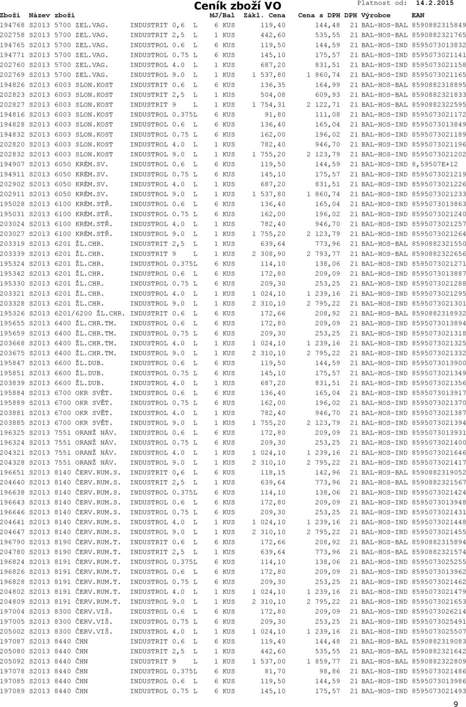 VAG. INDUSTROL 4.0 L 1 KUS 687,20 831,51 21 BAL-HOS-INDUSTROL 8595073021158 202769 S2013 5700 ZEL.VAG. INDUSTROL 9.