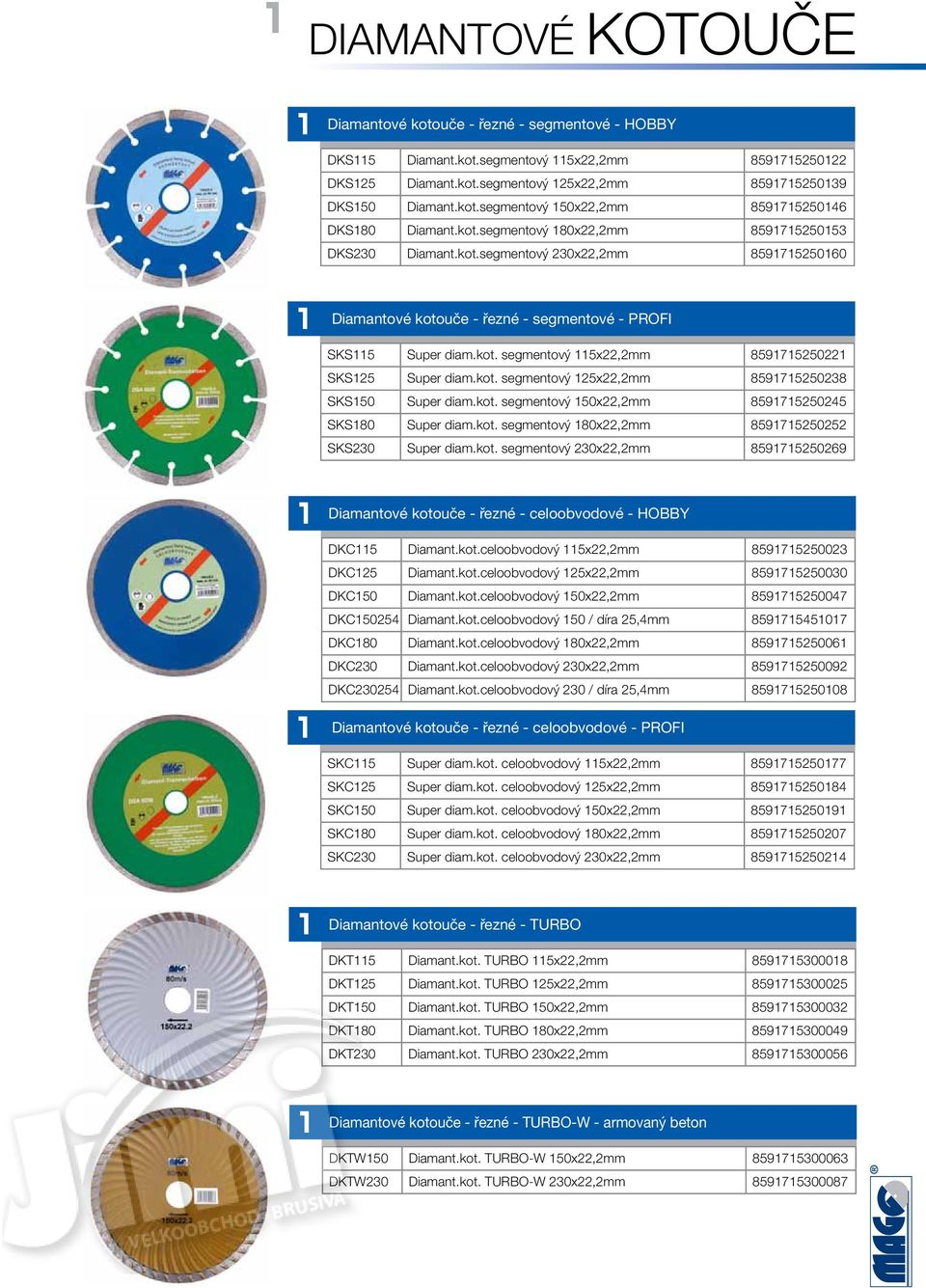 kot. segmentový 5x22,2mm 5171525023 SKS150 Super diam.kot. segmentový 150x22,2mm 51715250245 SKS10 Super diam.kot. segmentový 10x22,2mm 51715250252 SKS230 Super diam.kot. segmentový 230x22,2mm 5171525026 Diamantové kotouče - řezné - celoobvodové - HOBBY DKC5 Diamant.