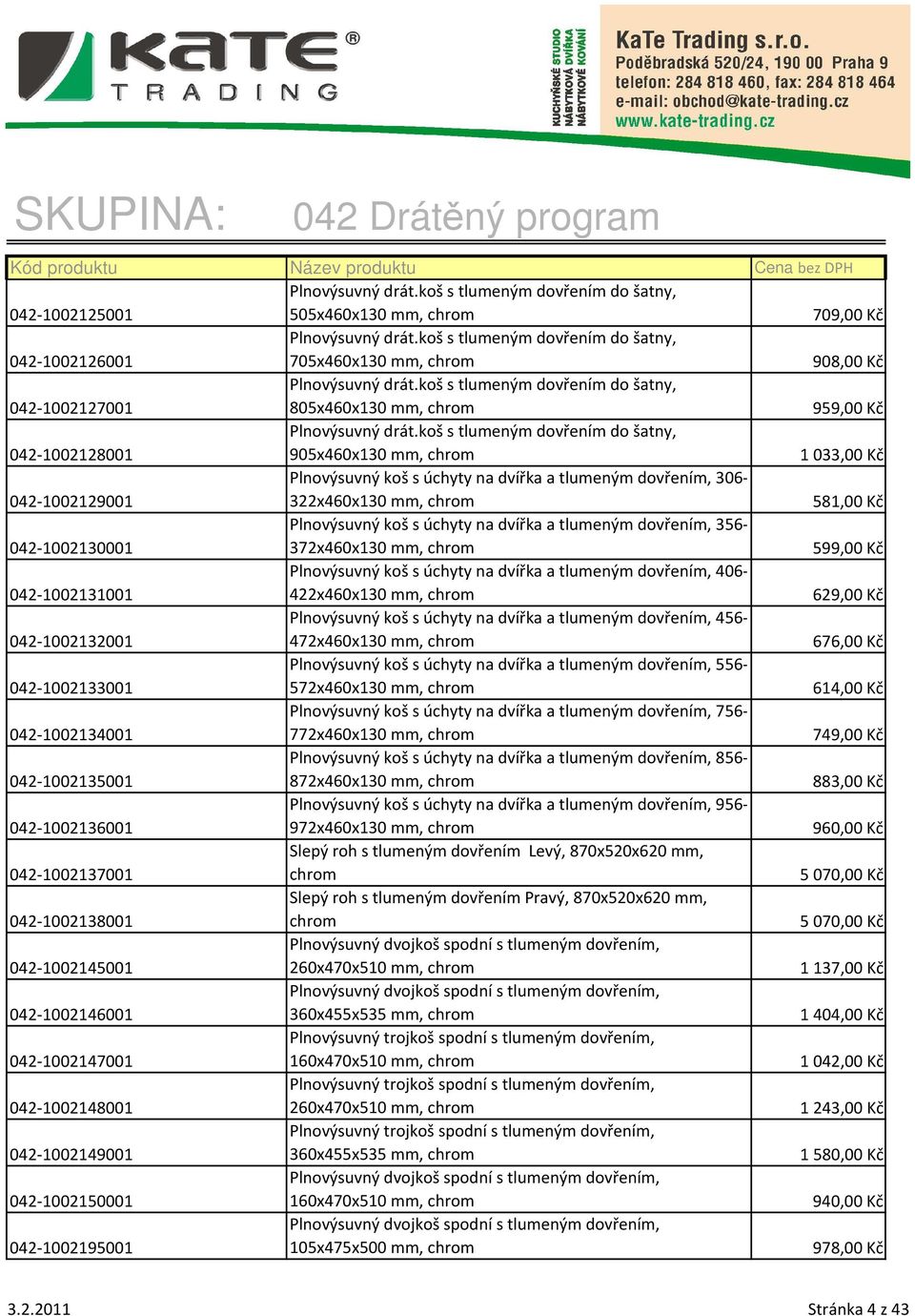 koš s tlumeným dovřením do šatny, 905x460x130 mm, chrom 1033,00 Kč 042-1002129001 Plnovýsuvný koš s úchyty na dvířka a tlumeným dovřením, 306-322x460x130 mm, chrom 581,00 Kč 042-1002130001