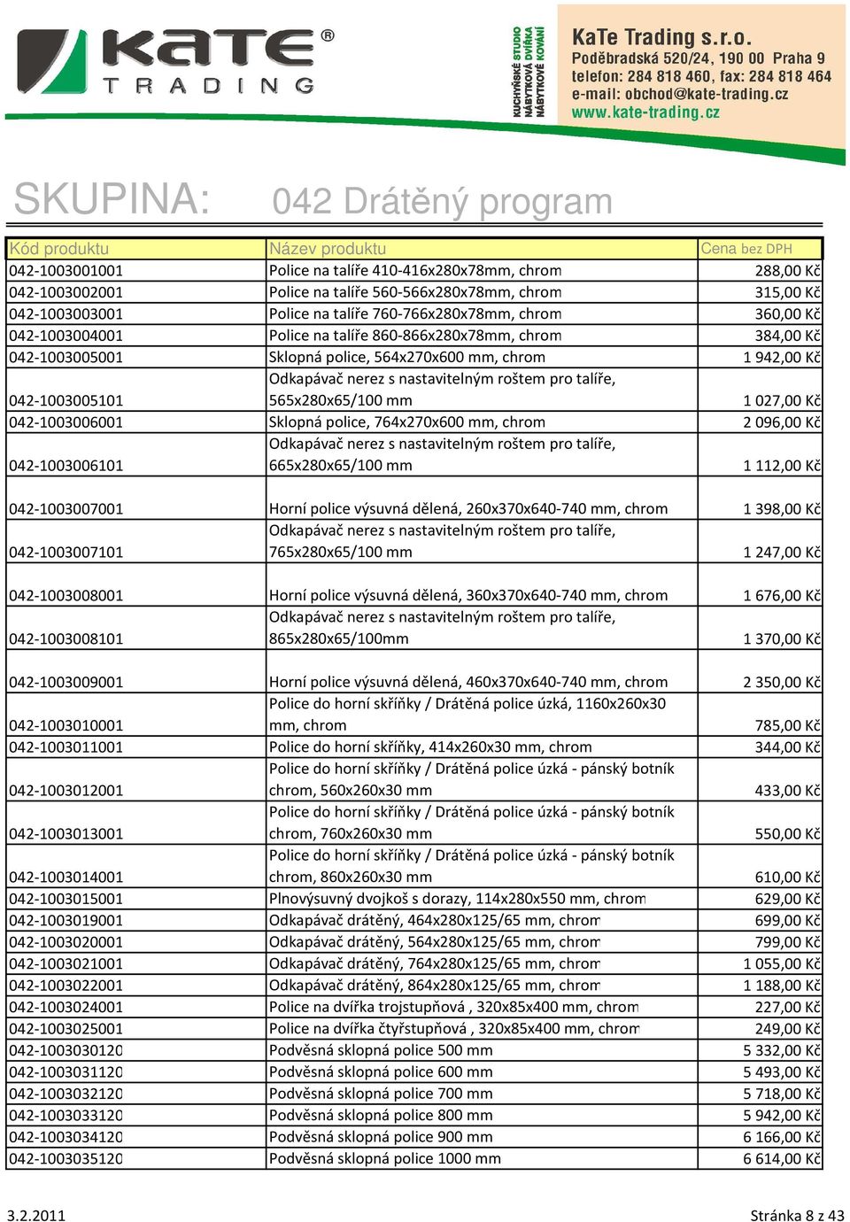 565x280x65/100 mm 1027,00 Kč 042-1003006001 Sklopná police, 764x270x600 mm, chrom 2096,00 Kč 042-1003006101 Odkapávač nerez s nastavitelným roštem pro talíře, 665x280x65/100 mm 1112,00 Kč