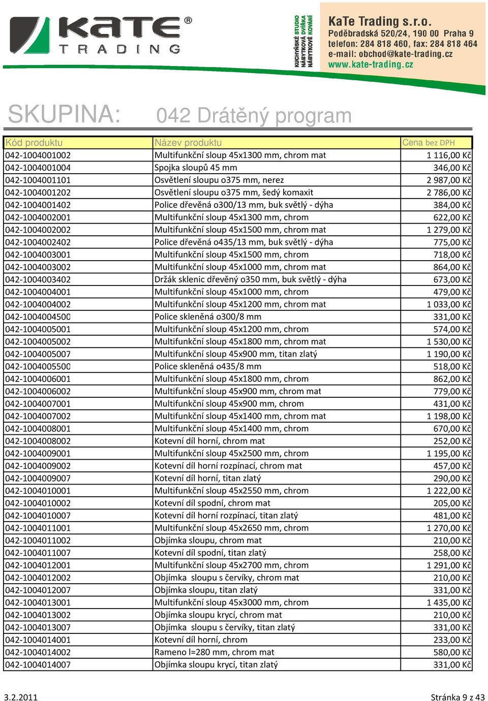 sloup 45x1500 mm, chrom mat 1279,00 Kč 042-1004002402 Police dřevěná o435/13 mm, buk světlý - dýha 775,00 Kč 042-1004003001 Multifunkční sloup 45x1500 mm, chrom 718,00 Kč 042-1004003002 Multifunkční