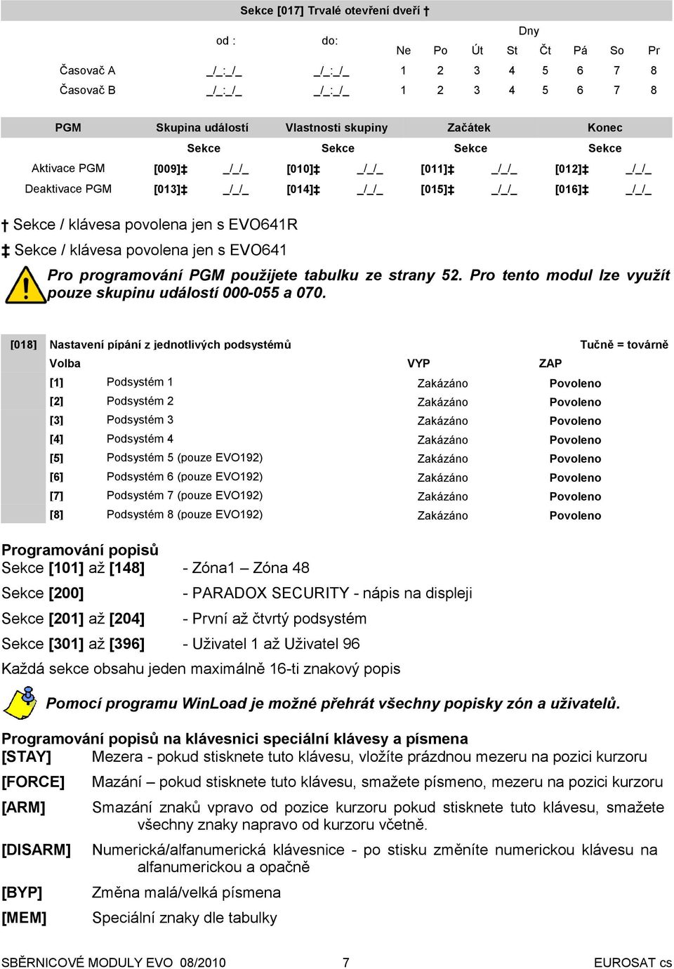 Pro tento modul lze využít pouze skupinu událostí -055 a 070.