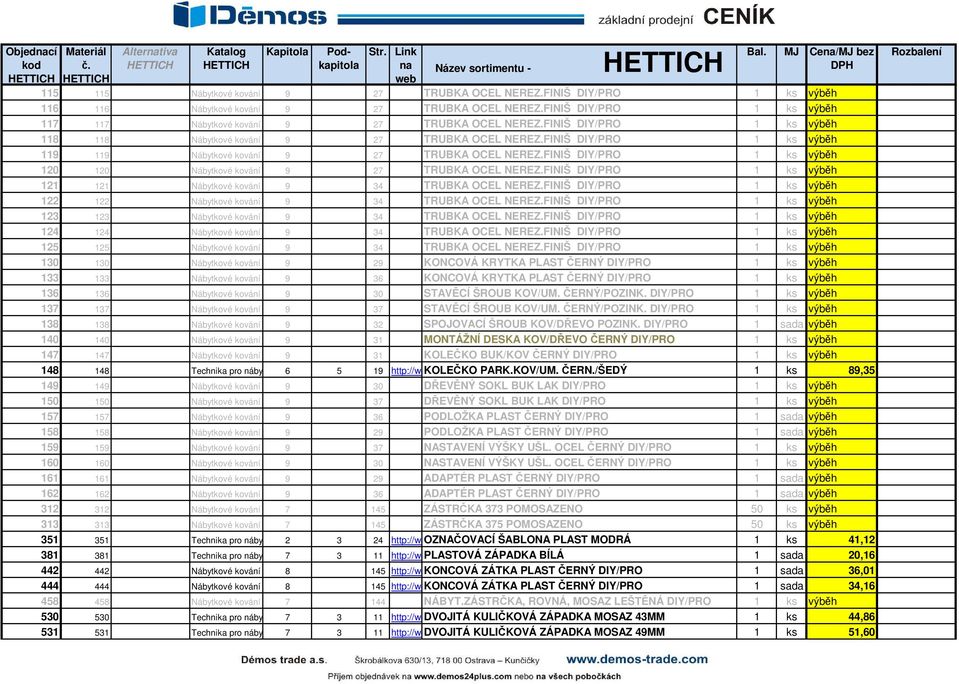 FINIŠ DIY/PRO 1 ks výběh 119 119 Nábytkové kování 2005 9 27 TRUBKA OCEL NEREZ.FINIŠ DIY/PRO 1 ks výběh 120 120 Nábytkové kování 2005 9 27 TRUBKA OCEL NEREZ.