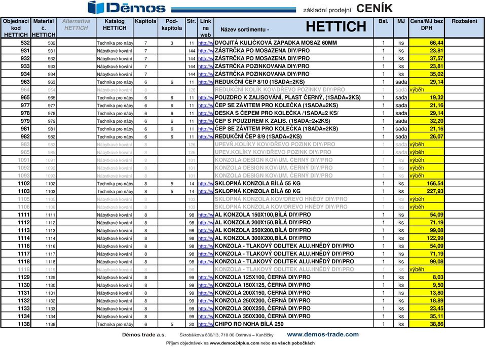 localeid=cs&itemid=931 ZÁSTRČKA PO MOSAZENA DIY/PRO 1 ks 23,81 932 932 Nábytkové kování 2005 7 144 http://2.hettich.com/hbh/start.do?