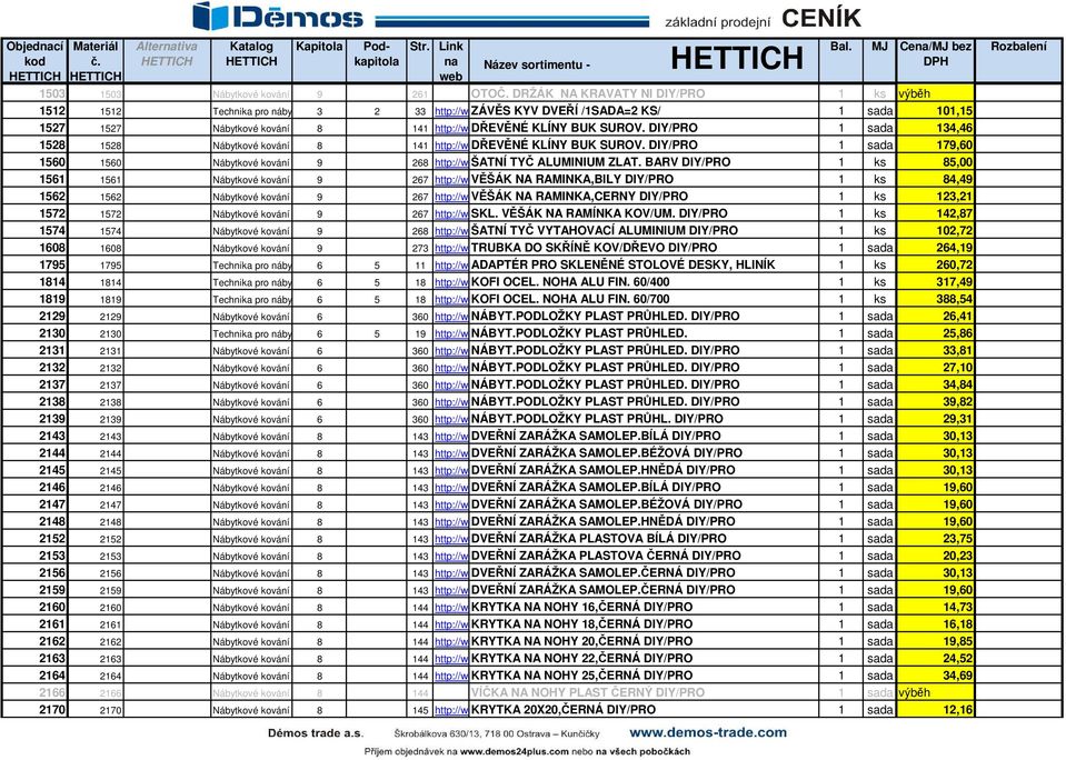 DIY/PRO 1 sada 134,46 1528 1528 Nábytkové kování 2005 8 141 http://2.hettich.com/hbh/start.do?localeid=cs&itemid=1528 DŘEVĚNÉ KLÍNY BUK SUROV.