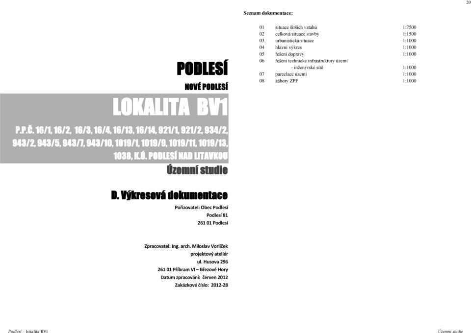 16/1, 16/2, 16/3, 16/4, 16/13, 16/14, 921/1, 921/2, 934/2, 943/2, 943/5, 943/7, 943/10, 1019/1, 1019/9, 1019/11, 1019/13, 1038, K.Ú. PODLESÍ NAD LITAVKOU D.