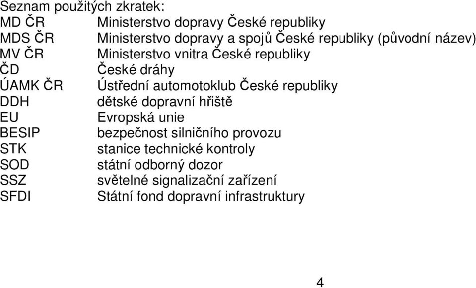 České republiky DDH dětské dopravní hřiště EU Evropská unie BESIP bezpečnost silničního provozu STK stanice