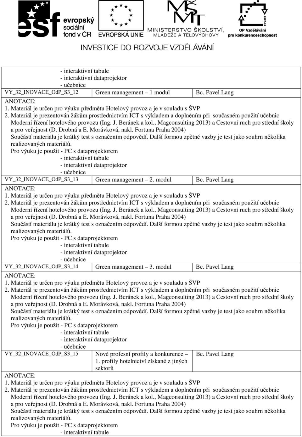 modul VY_32_INOVACE_OdP_S3_14 Green management 3.