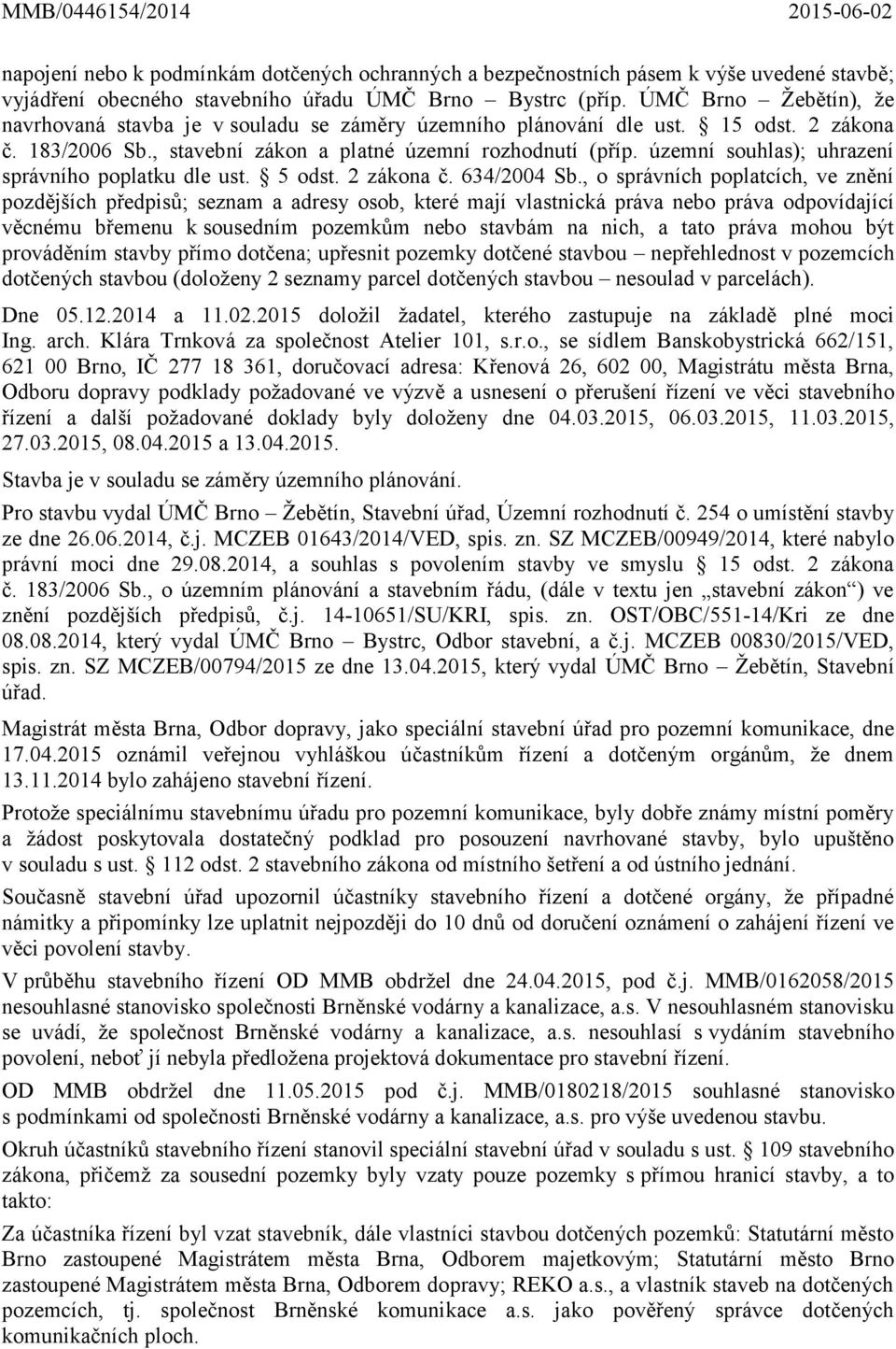 územní souhlas); uhrazení správního poplatku dle ust. 5 odst. 2 zákona č. 634/2004 Sb.