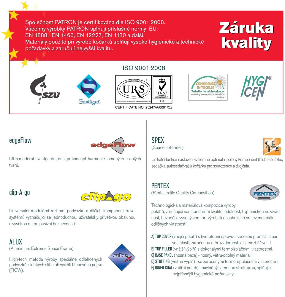 Záruka kvality ISO 9001:2008 REGISTERED TO ISO 9001 URS is a member of Registrar of Standards (Holdings) Ltd. CERTIFICATE NO.