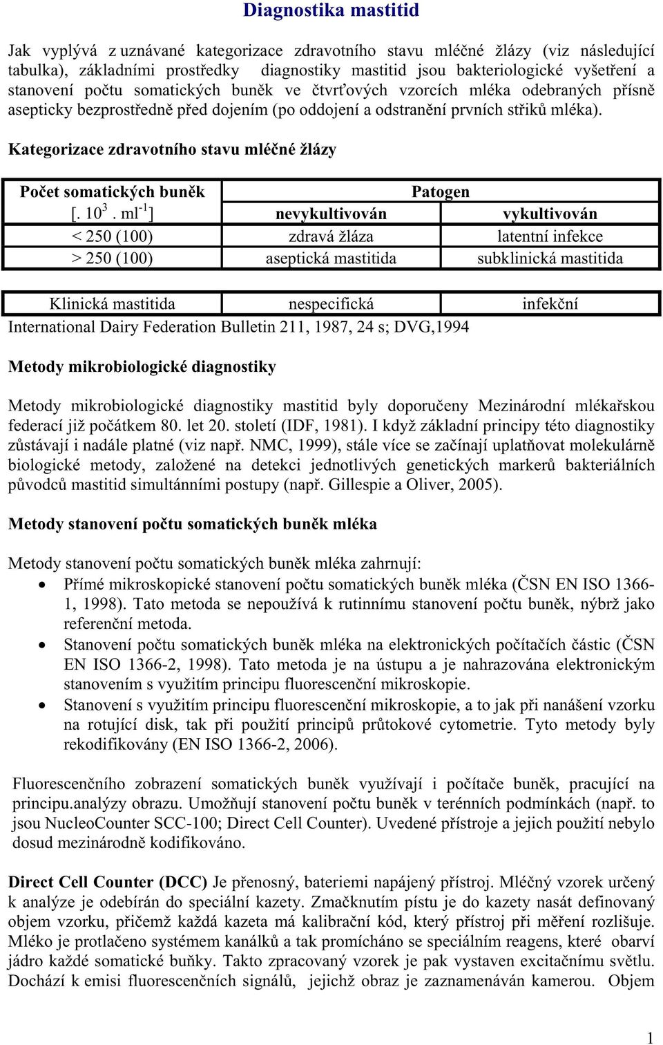 Kategorizace zdravotního stavu mlé né žlázy Po et somatických bun k Patogen [. 10 3.