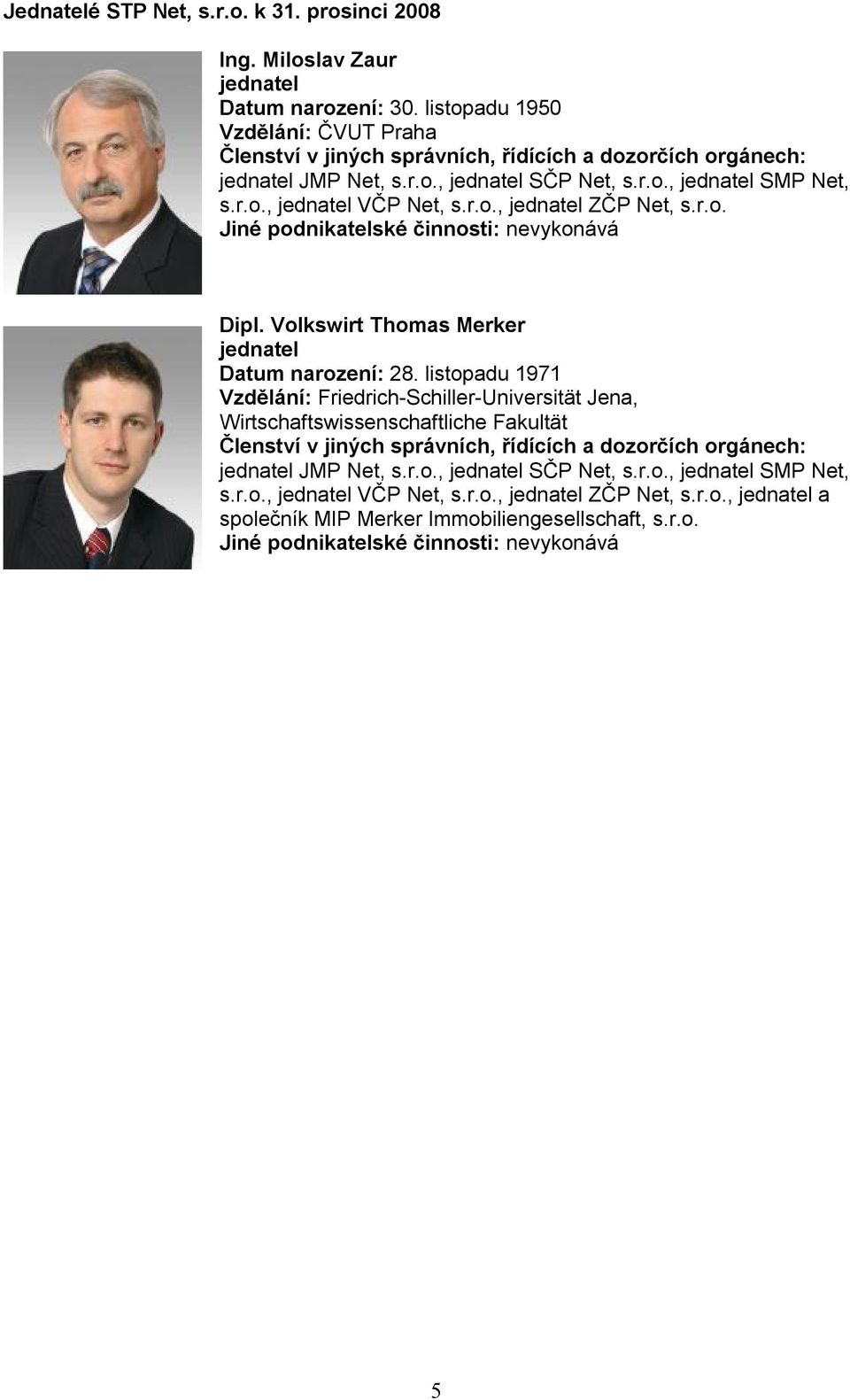 r.o. Jiné podnikatelské činnosti: nevykonává Dipl. Volkswirt Thomas Merker jednatel Datum narození: 28.