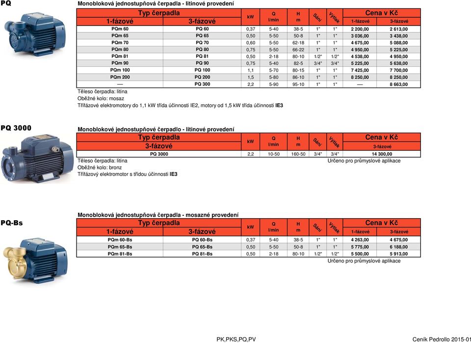 7 700,00 P 00 P 00 1,5 5-80 86-10 1" 1" 8 50,00 8 50,00 P 300, 5-90 95-10 1" 1" 8 663,00 Těleso čerpadla: litina Oběžné kolo: osaz Třífázové elektrootory do 1,1 třída účinnosti IE, otory od 1,5 třída