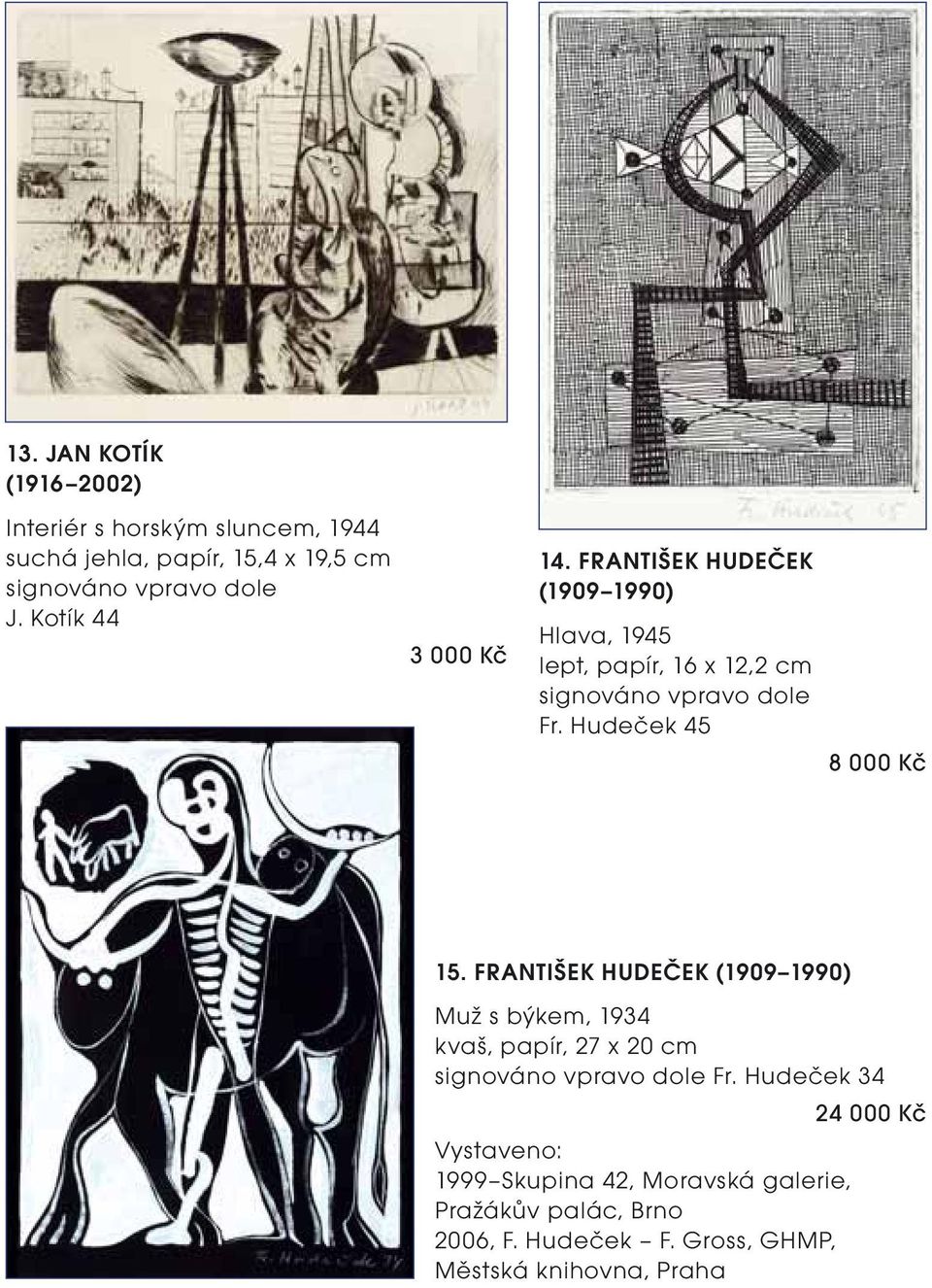 Hudeček 45 8 000 Kč 15. FRANTIŠEK HUDEČEK (1909 1990) Muž s býkem, 1934 kvaš, papír, 27 x 20 cm signováno vpravo dole Fr.