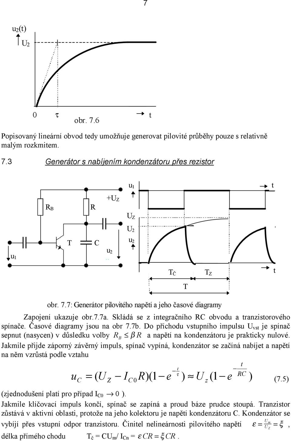 Do příchodu vsupního impulsu U vs je spínač sepnu (nasycen) v důsledku volby B β a napěí na kondenzáoru je prakicky nulové.