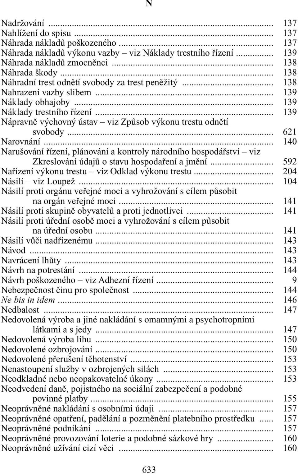 .. 139 Nápravnû v chovn ústav viz ZpÛsob v konu trestu odnûtí svobody... 621 Narovnání.