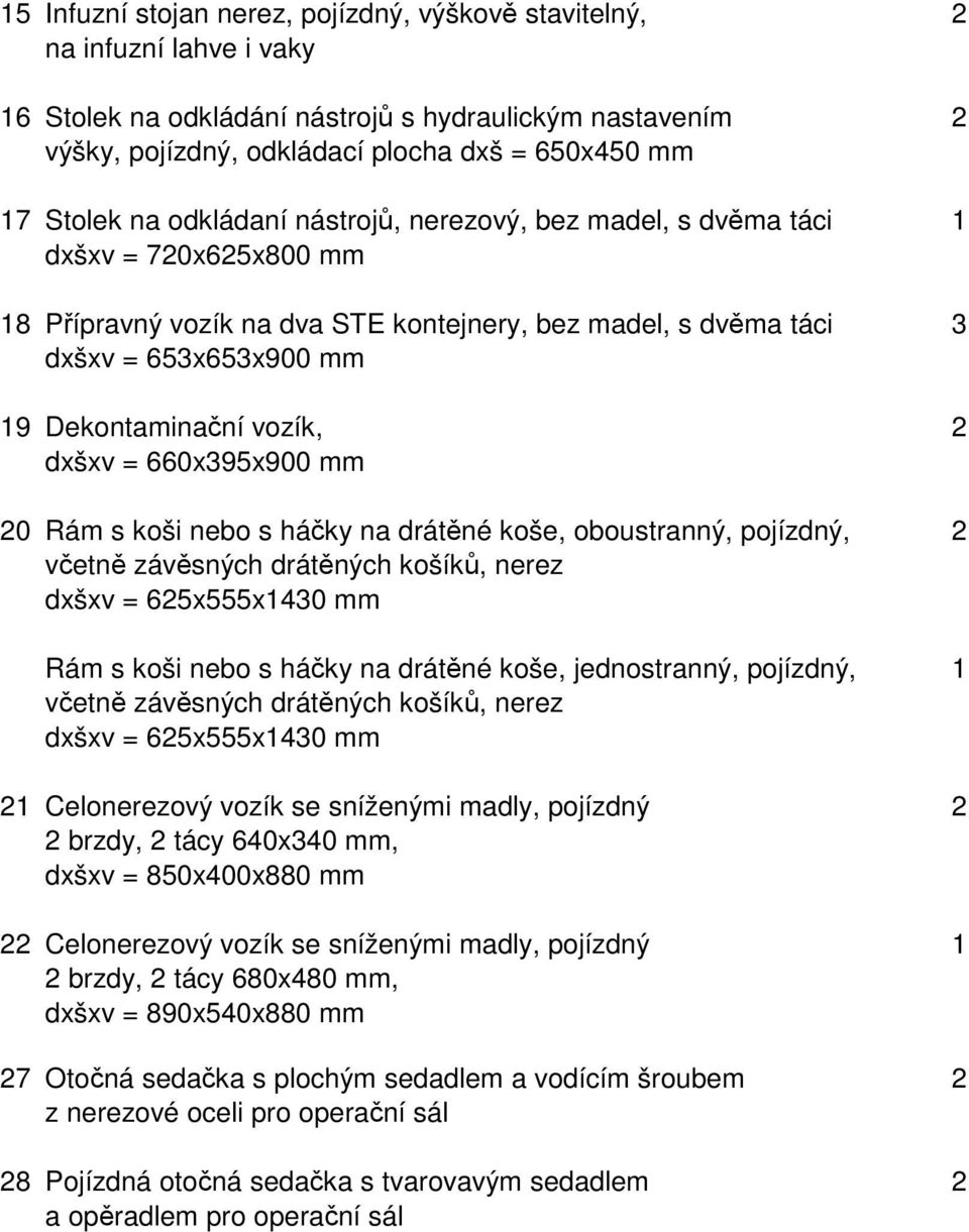 vozík, 2 20 Rám s koši nebo s háčky na drátěné koše, oboustranný, pojízdný, 2 Rám s koši nebo s háčky na drátěné koše, jednostranný, pojízdný, 1 21 Celonerezový vozík se sníženými madly, pojízdný 2 2