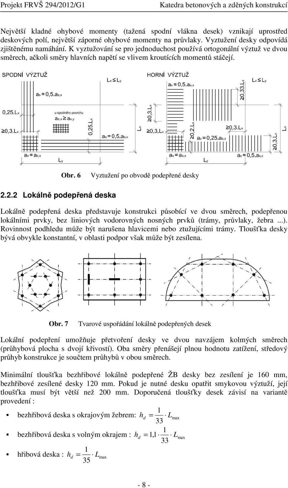 2.2 Lokálně podepřená deska Lokálně podepřená deska představuje konstrukci působící ve dvou směrech, podepřenou lokálními prvky, bez liniových vodorovných nosných prvků (trámy, průvlaky, žebra...).