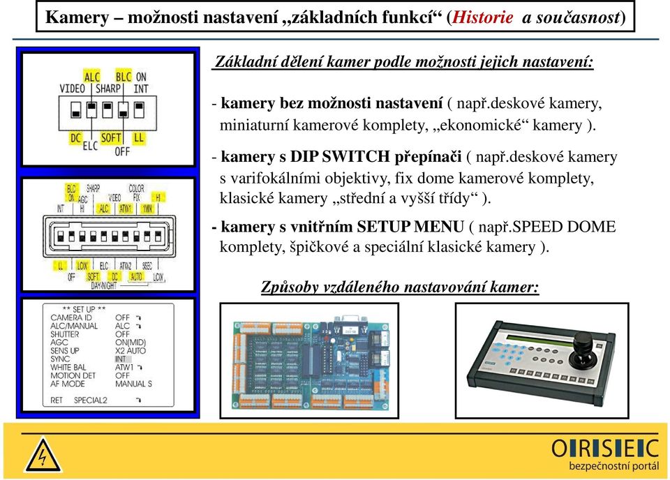 - kamery s DIP SWITCH přepínači ( např.