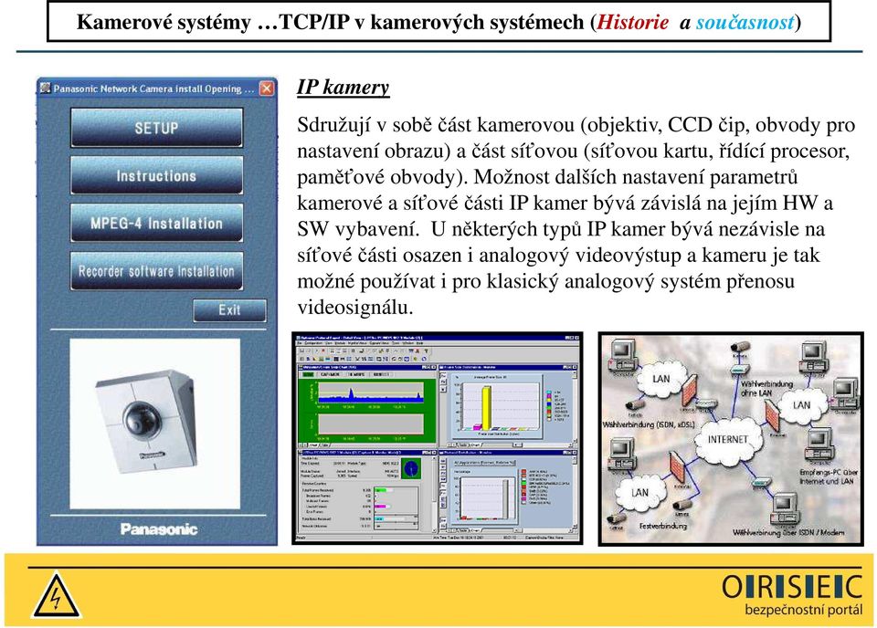 Možnost dalších nastavení parametrů kamerové a síťové části IP kamer bývá závislá na jejím HW a SW vybavení.