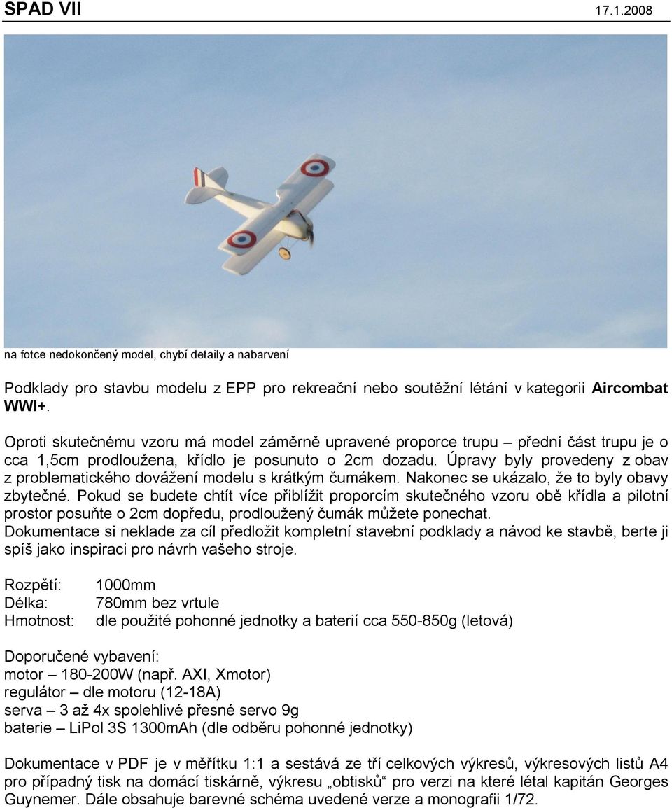 Podklady pro stavbu modelu z EPP pro rekreační nebo soutěžní létání v  kategorii Aircombat WWI+. - PDF Free Download