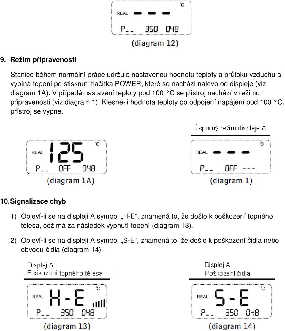 Klesne-li hodnota teploty po odpojení napájení pod 100