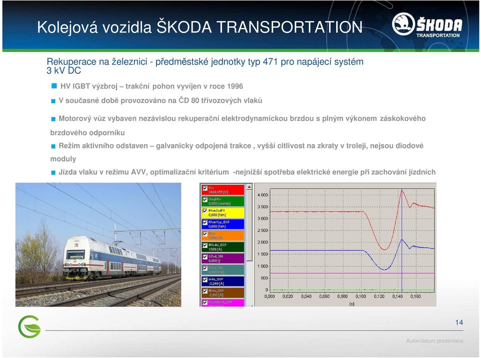 elektrodynamickou brzdou s plným výkonem záskokového brzdového odporníku Režim aktivního odstaven galvanicky odpojená trakce, vyšší citlivost