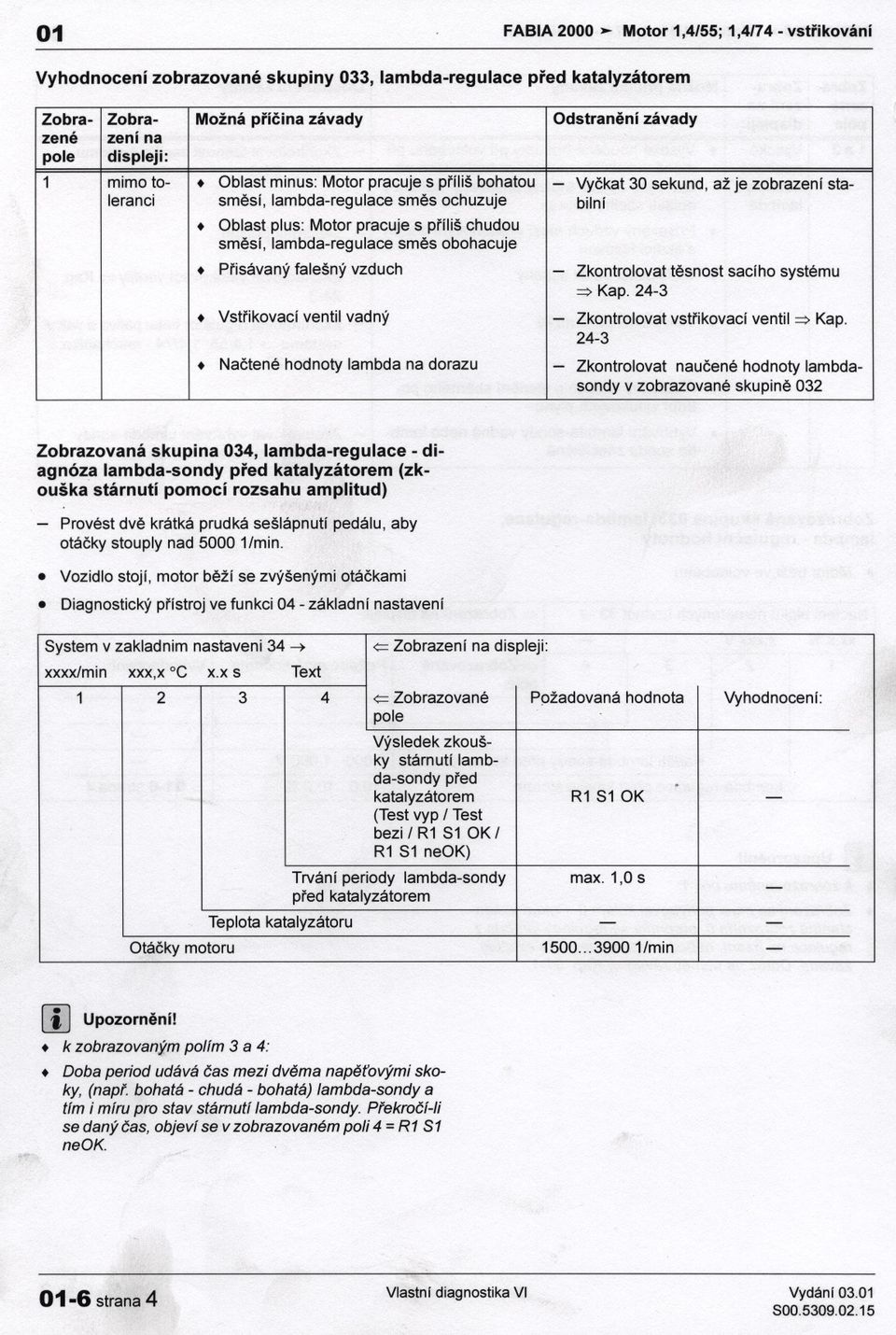 Oblast plus: Motor pracuje s príliš chudou smesí, lambdaregulace smes obohacuje. Prisávaný falešný vzduch Zkontrolovat tesnost sacího systému ~ Kap. 243.