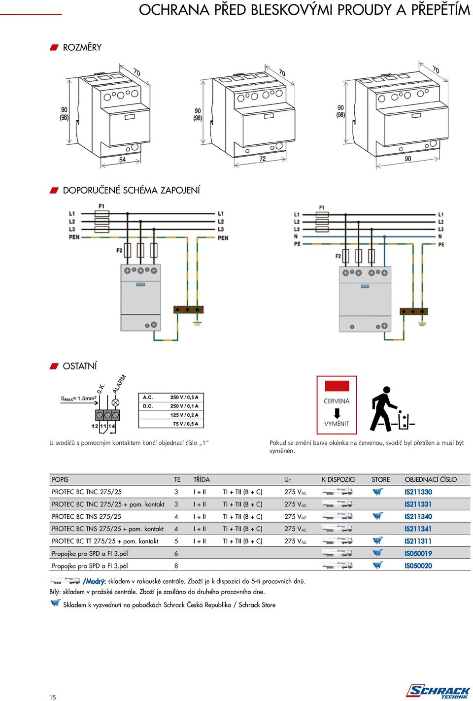 kontakt 3 I + II TI + TII (B + C) 275 VAC IS211331 PROTEC BC TNS 275/25 4 I + II TI + TII (B + C) 275 VAC IS211340 PROTEC BC TNS 275/25 + pom.