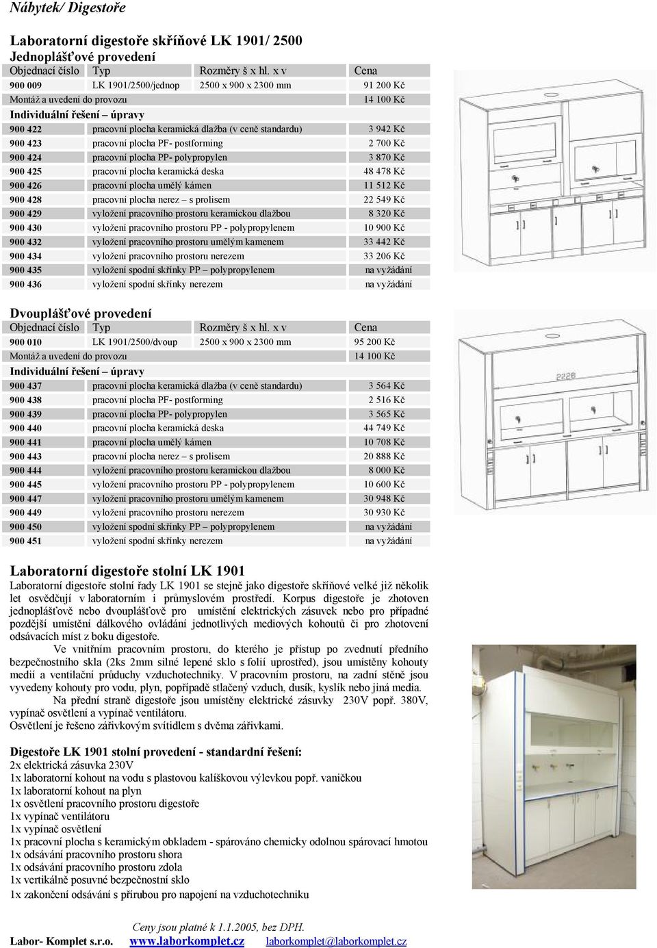 plocha nerez s prolisem 22 549 Kč 900 429 vyložení pracovního prostoru keramickou dlažbou 8 320 Kč 900 430 vyložení pracovního prostoru PP - polypropylenem 10 900 Kč 900 432 vyložení pracovního