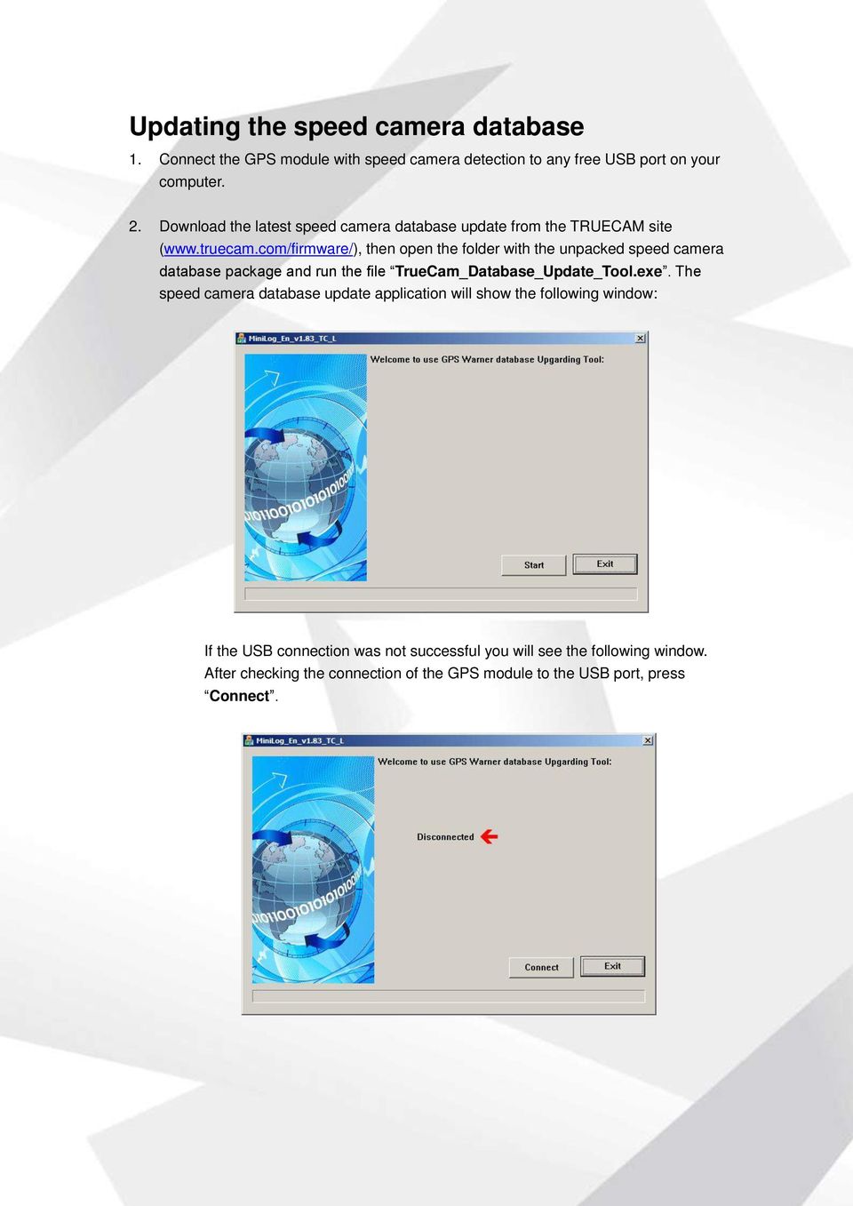 com/firmware/), then open the folder with the unpacked speed camera database package and run the file TrueCam_Database_Update_Tool.exe.